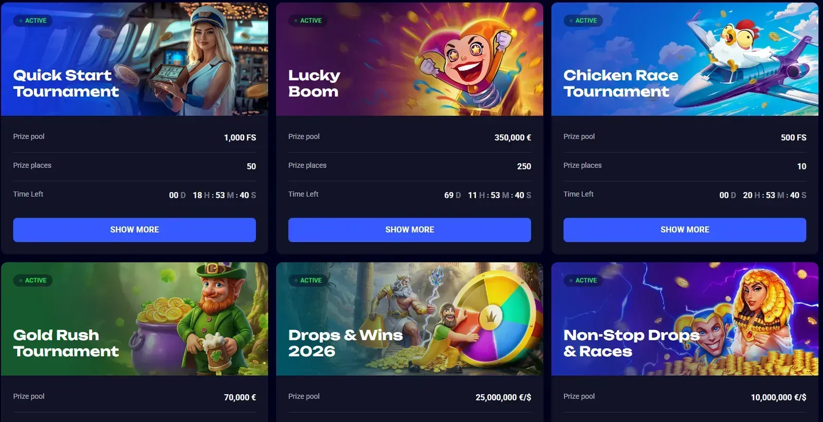 Active tournaments at Jet4Bet Casino
